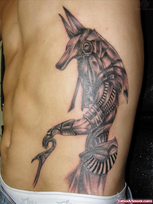 Egyptian God Tattoo On Man Side Rib