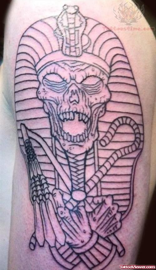 Awesome Egyptian Skull Tattoo On Half Sleeve
