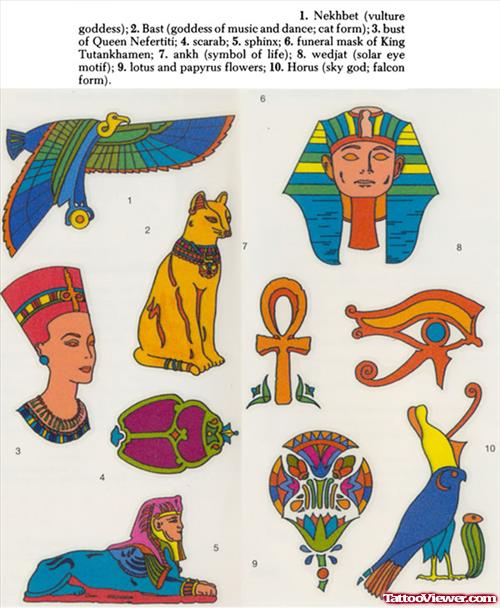 Attractive Colored Egyptian Tattoos Designs