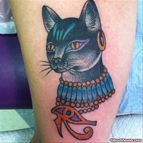 Egyptian Eye And Bastet Tattoo On Half Sleeve