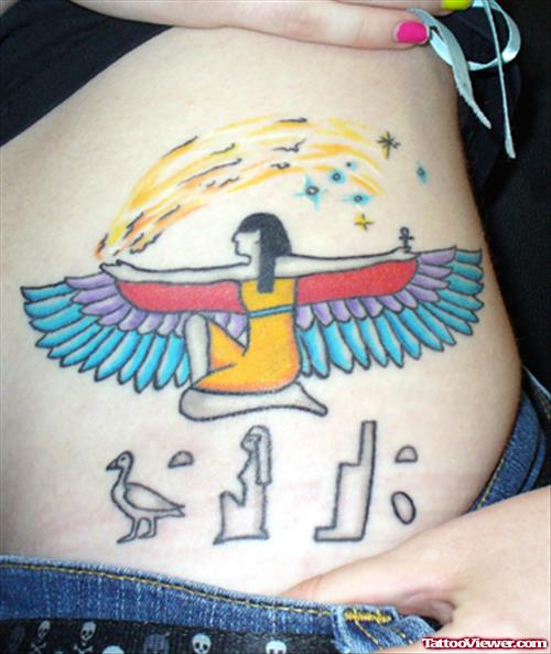 Colored Egyptian Girl Tattoo On Side