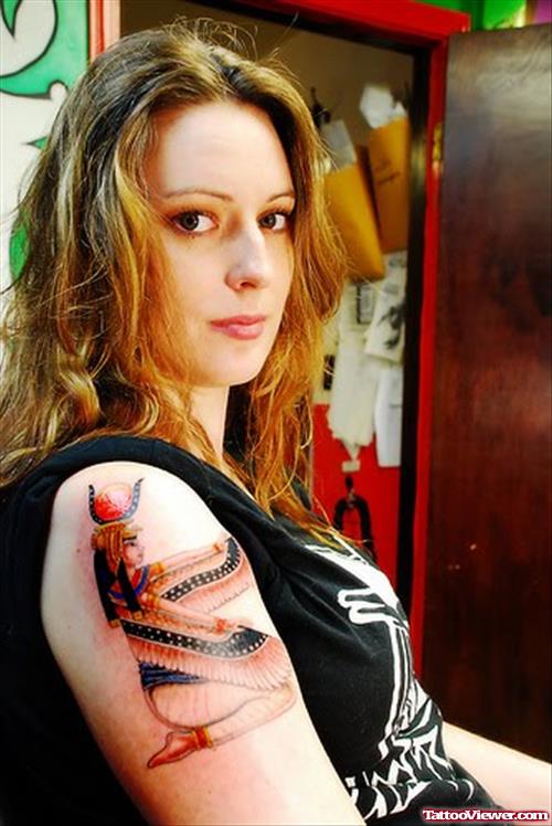 Awesome Colored Egyptian Tattoo For Girls