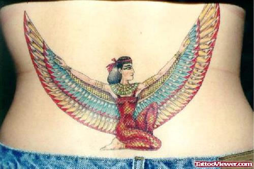 Colored Egyptian Tattoo On Lowerback