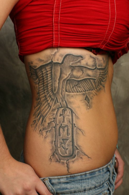3D Egyptian Tattoo On Girl Side Rib