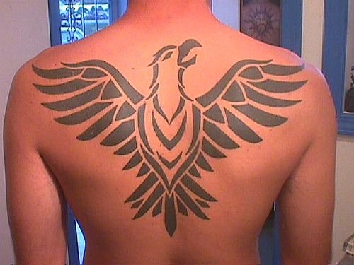 Tribal Egyptian Bird Tattoo On Back
