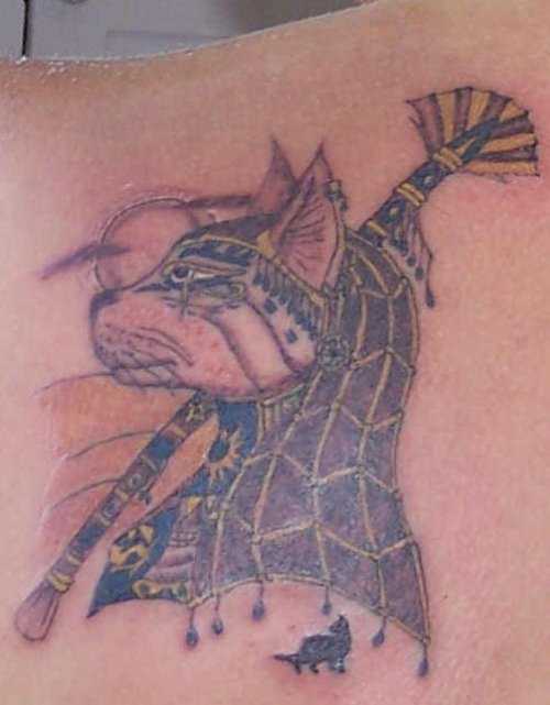 Egyptian Cat Tattoo On Back Body