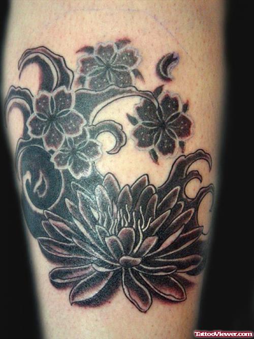 Grey Lotus Flower Elbow Tattoo