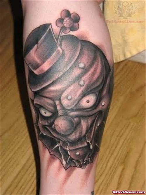 Grey Ink Clown Inner Elbow Tattoo