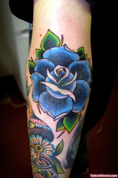 Dark Blue Rose Elbow Tattoo