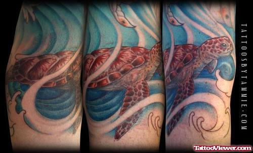 Colored Turtle Elbow Tattoo