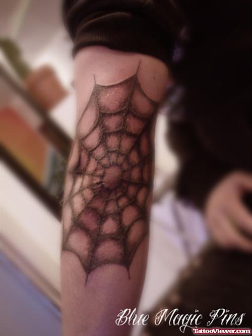 Awesome Spider Web Elbow Tattoo