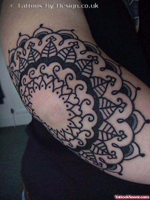 Awesome Grey Ink Elbow Tattoo Design