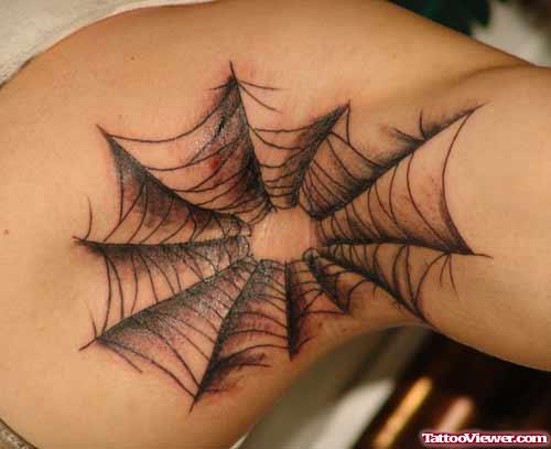 Amazing Grey Spider Web Elbow Tattoo