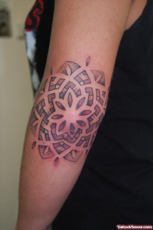 Tribal Mandla Flower Elbow Tattoo