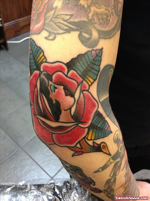 Elbow Red Rose Tattoo