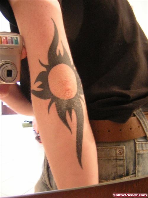 Black Tribal  Sun Elbow Tattoo