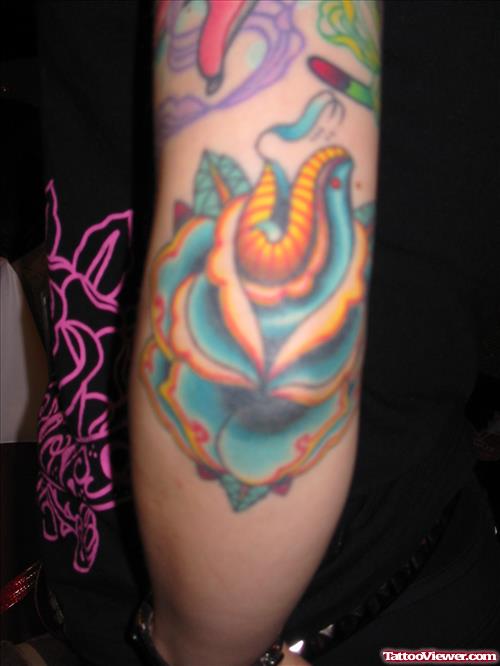 Best Blue Rose Flower Elbow Tattoo