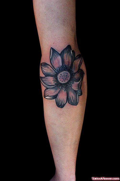 Beautiful Grey Flower Elbow Tattoo
