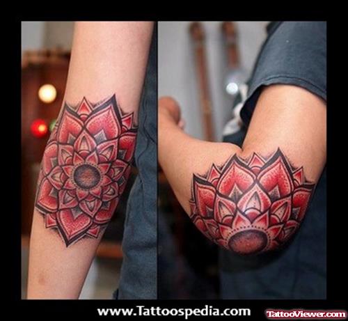 Red Mandla Flower Elbow Tattoo