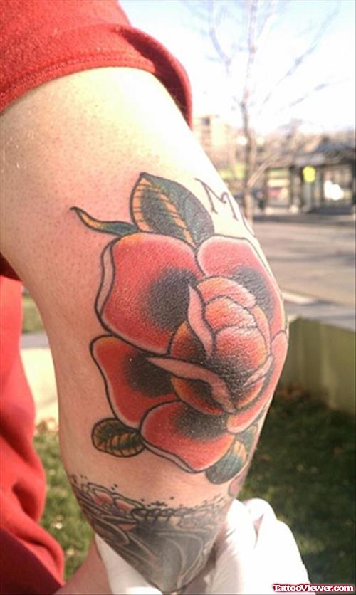 Red Rose Elbow Tattoo Design