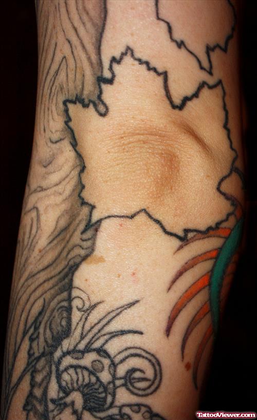 Outline Leaf Elbow Tattoo