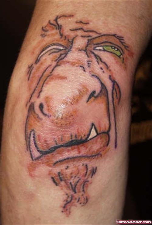Amazing Demon Face Elbow Tattoo