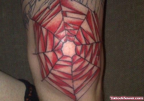 Red Spider Web Elbow Tattoo