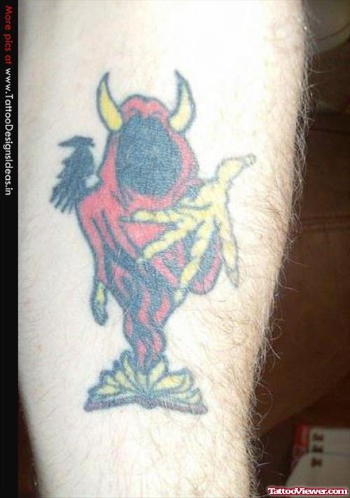 Red Ink Devil Elbow Tattoo