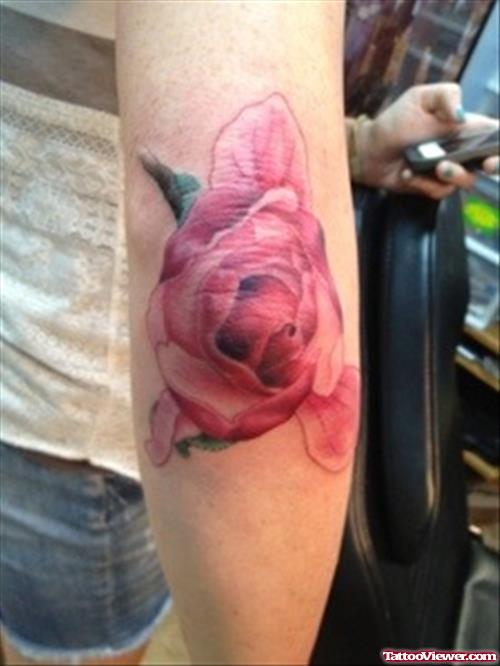 Pink Flower Elbow Tattoo