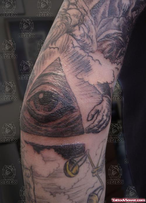 Grey Ink Triangle Elbow Tattoo