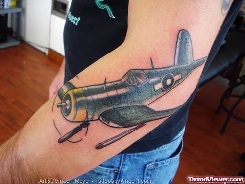 Color Air Plane Elbow Tattoo