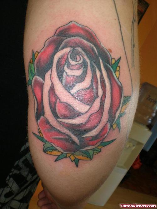 Classic Red Rose Elbow Tattoo