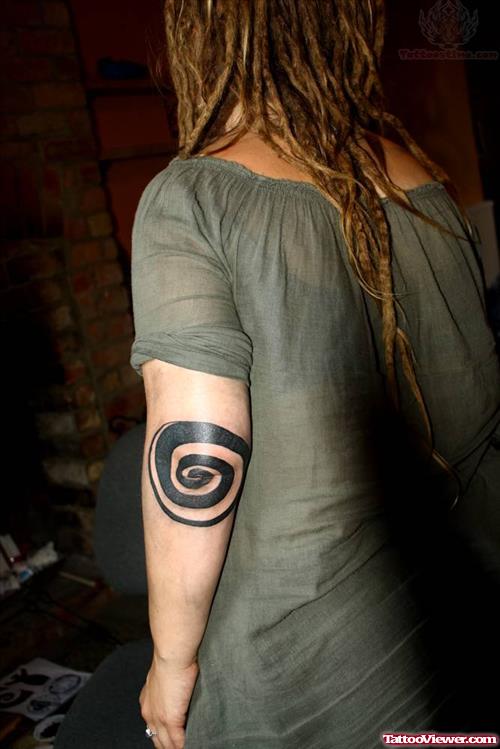 Black Spiral Elbow Tattoo For Girls