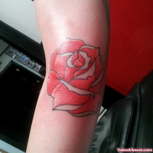 Red Rose Elbow Tattoo For Girls