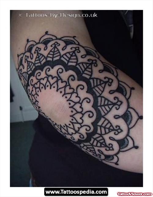 Mandala Flower Elbow Tattoo For Men