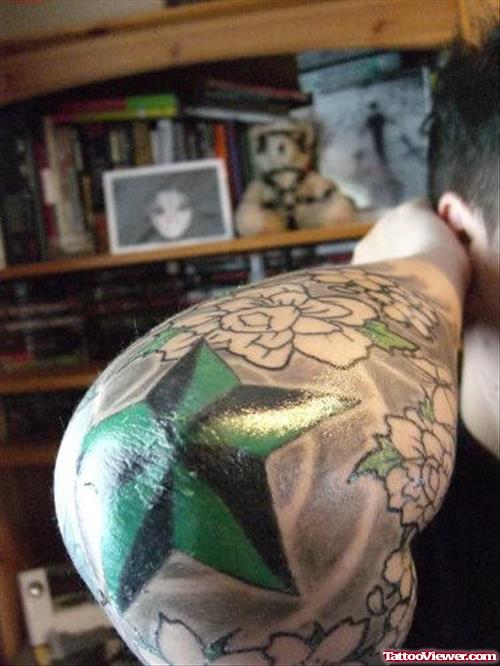 Green Nautical Star Elbow Tattoo Design