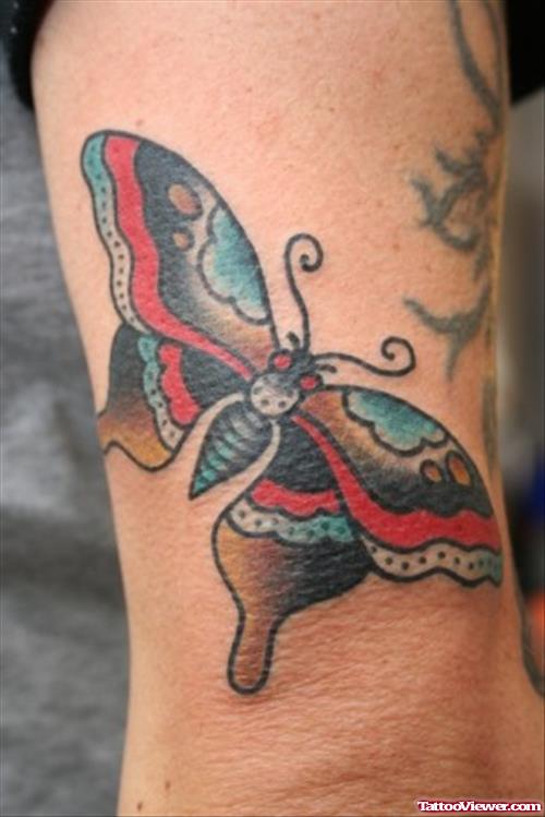 Colored Butterfly Elbow Tattoo
