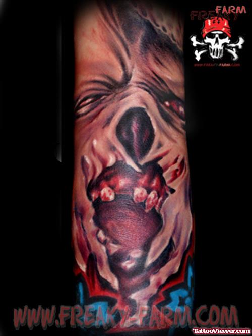 colored Zombie Elbow Tattoo