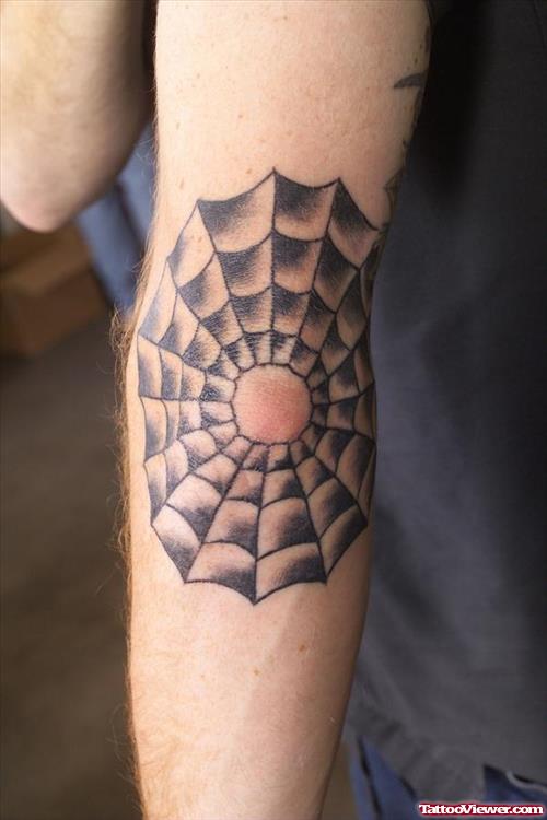 Grey Ink Mandala Flowers Elbow Tattoo