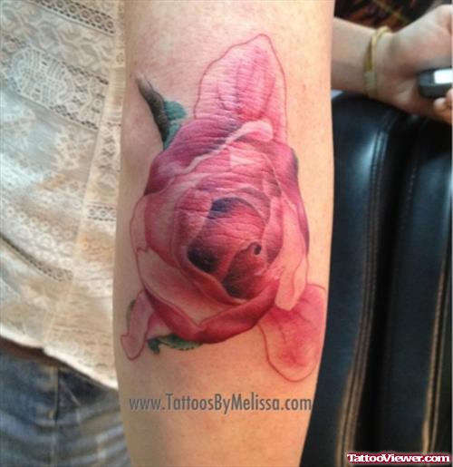 Red Flower Elbow Tattoo
