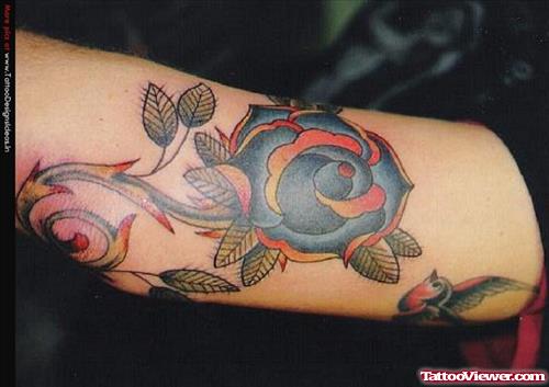 Blue Rose Flower Elbow Tattoo
