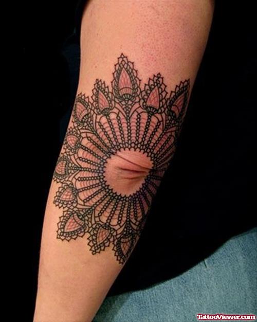 Big Flower Elbow Tattoo
