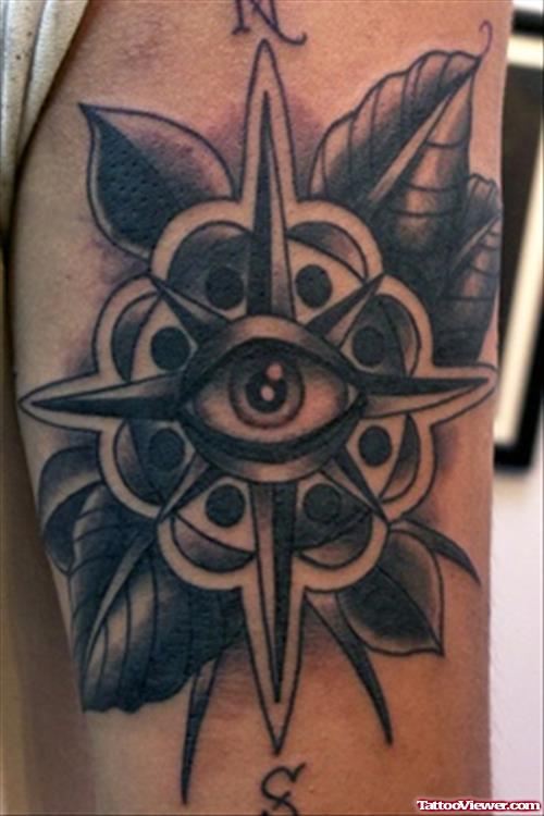 Grey Mandala Flower Elbow Tattoo