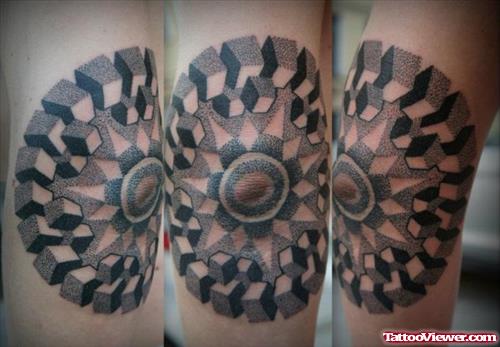 Geometric Grey Ink Elbow Tattoo