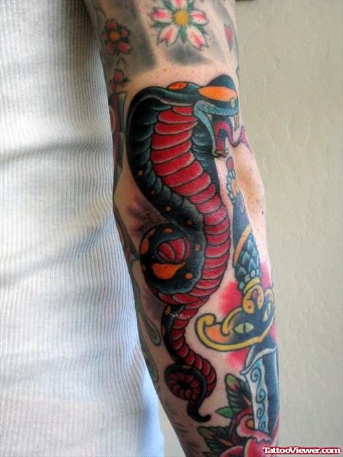 Colored Snake Elbow Tattoo