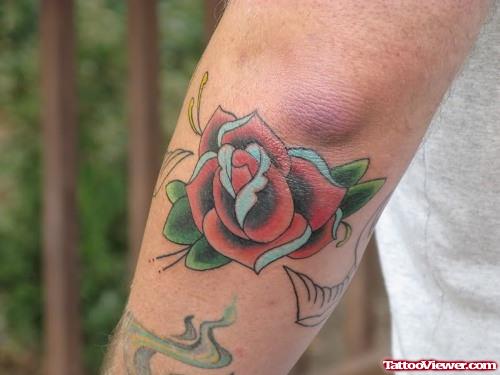 Beautiful Red Rose Elbow Tattoo
