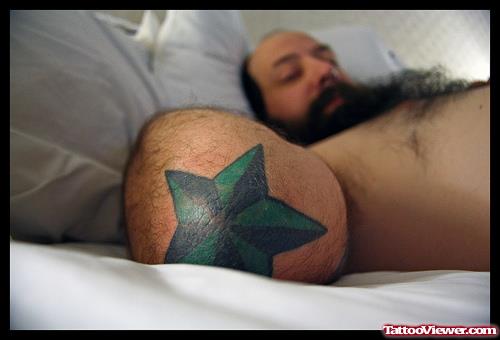 Best Green Nautical Star Elbow Tattoo