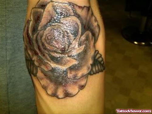 Grey Rose Elbow Tattoo