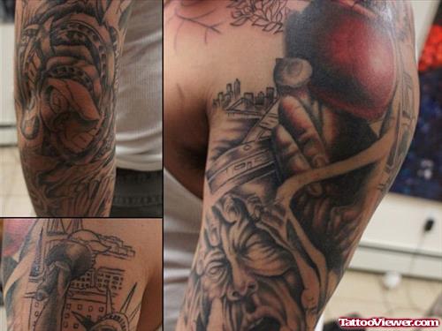 Grey Ink Horseshoe Elbow Tattoo
