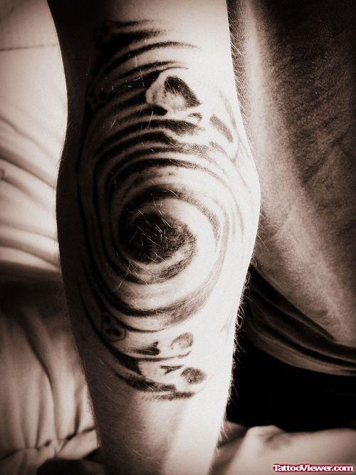 Grey Ink Elbow Spiral Tattoo